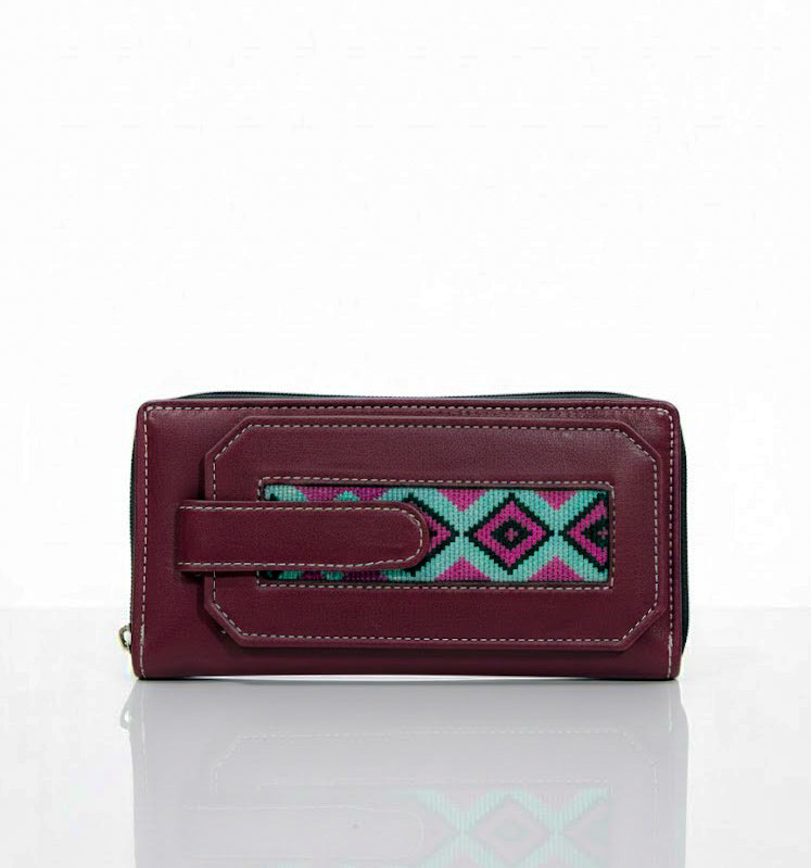 Burgundy Hunza Geometric Zip Wallet