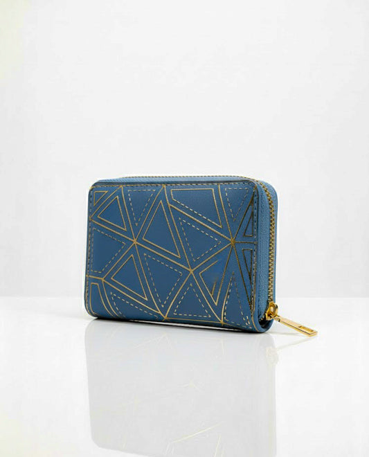 Blue Geo Pattern Zip Wallet