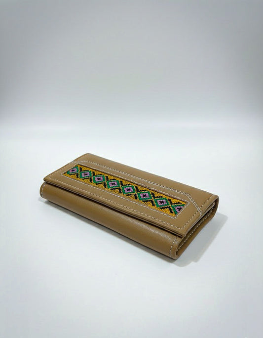 Sand Beige Hunza Green Stitch Wallet