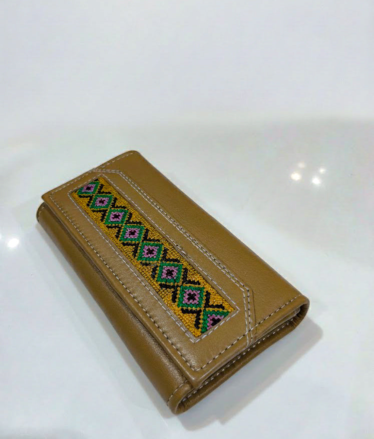 Camel Tan Hunza Diamond Embroidery Wallet