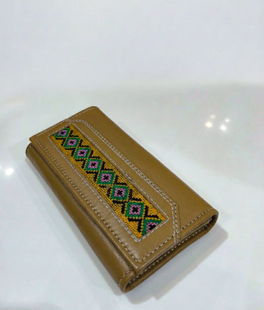 Camel Tan Hunza Diamond Embroidery Wallet