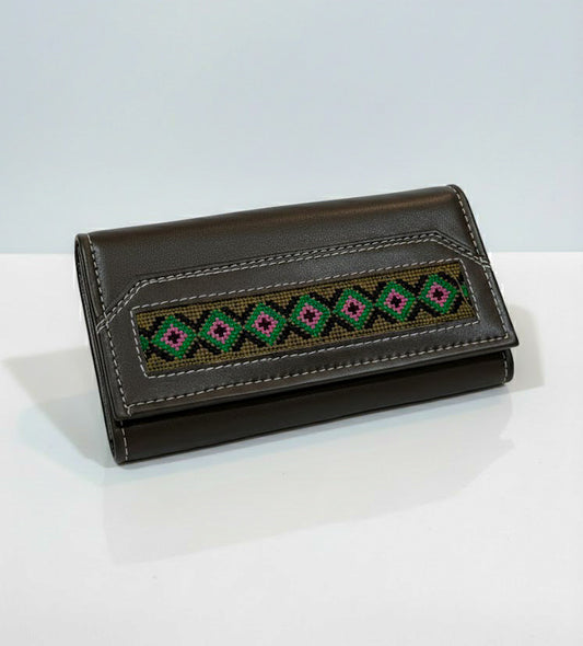 Olive Grey Hunza Cross-Stitch Wallet
