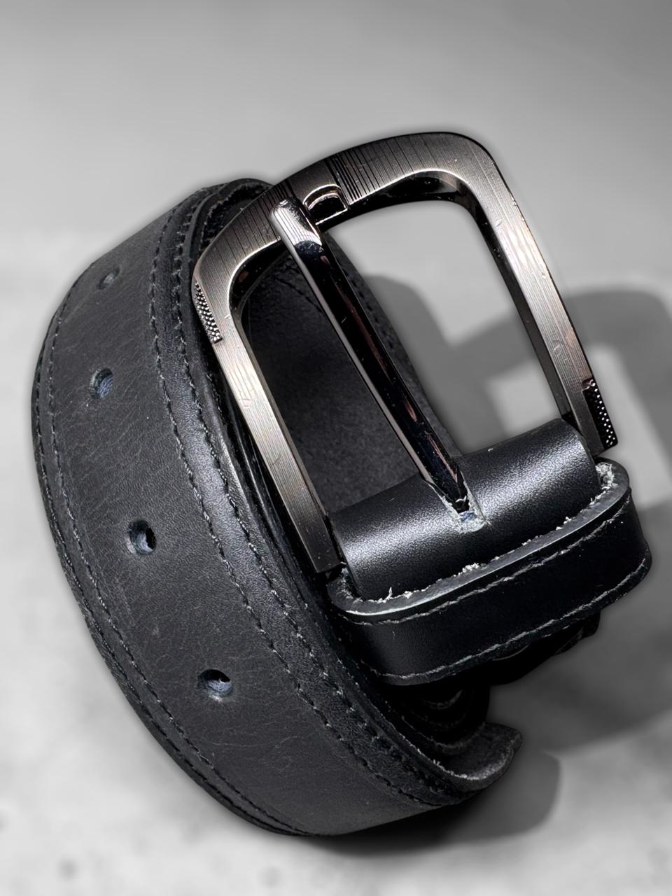 Jet Black Textured Pin Buckle Belt